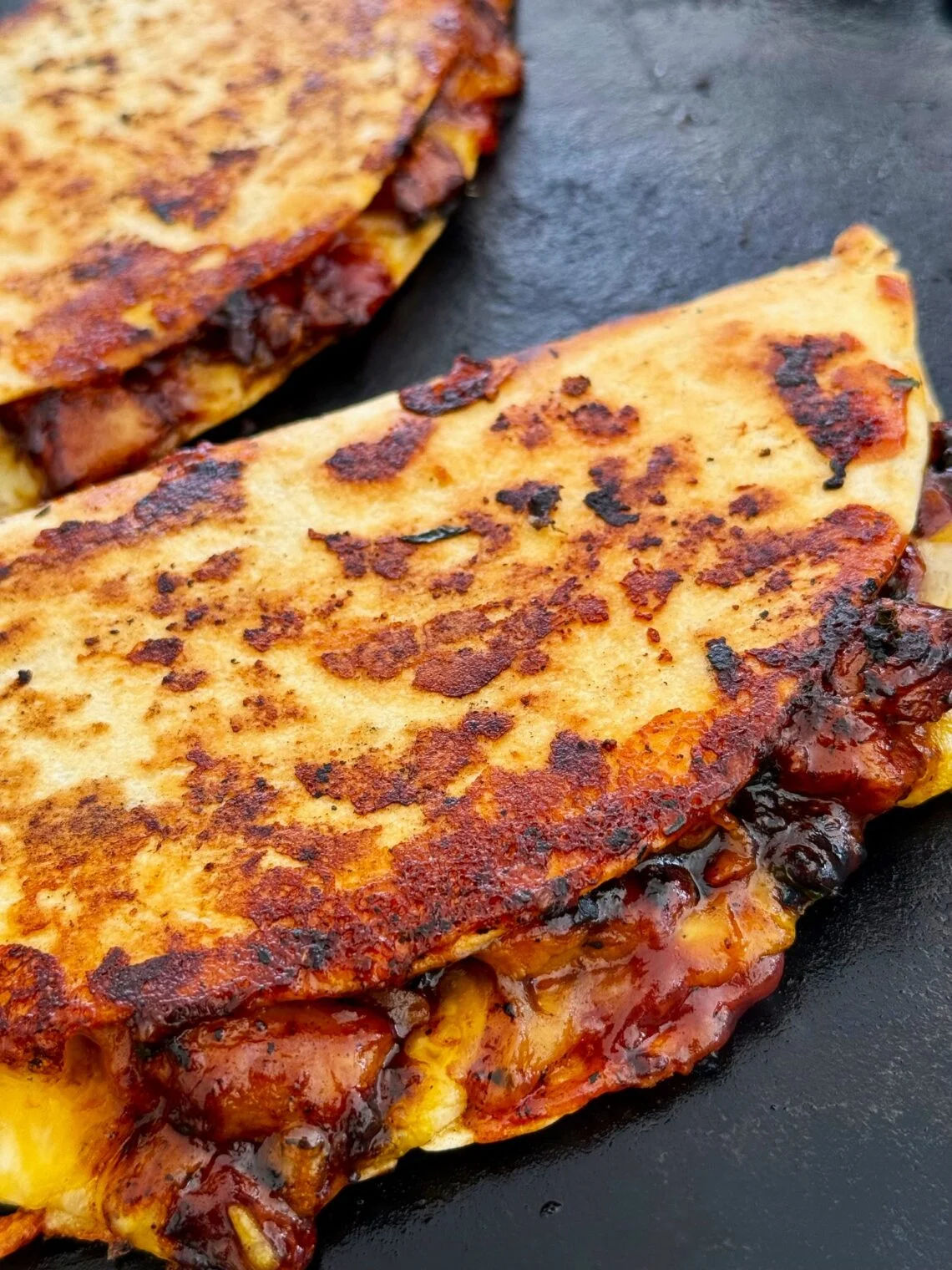 hot honey bbq chicken quesadillas